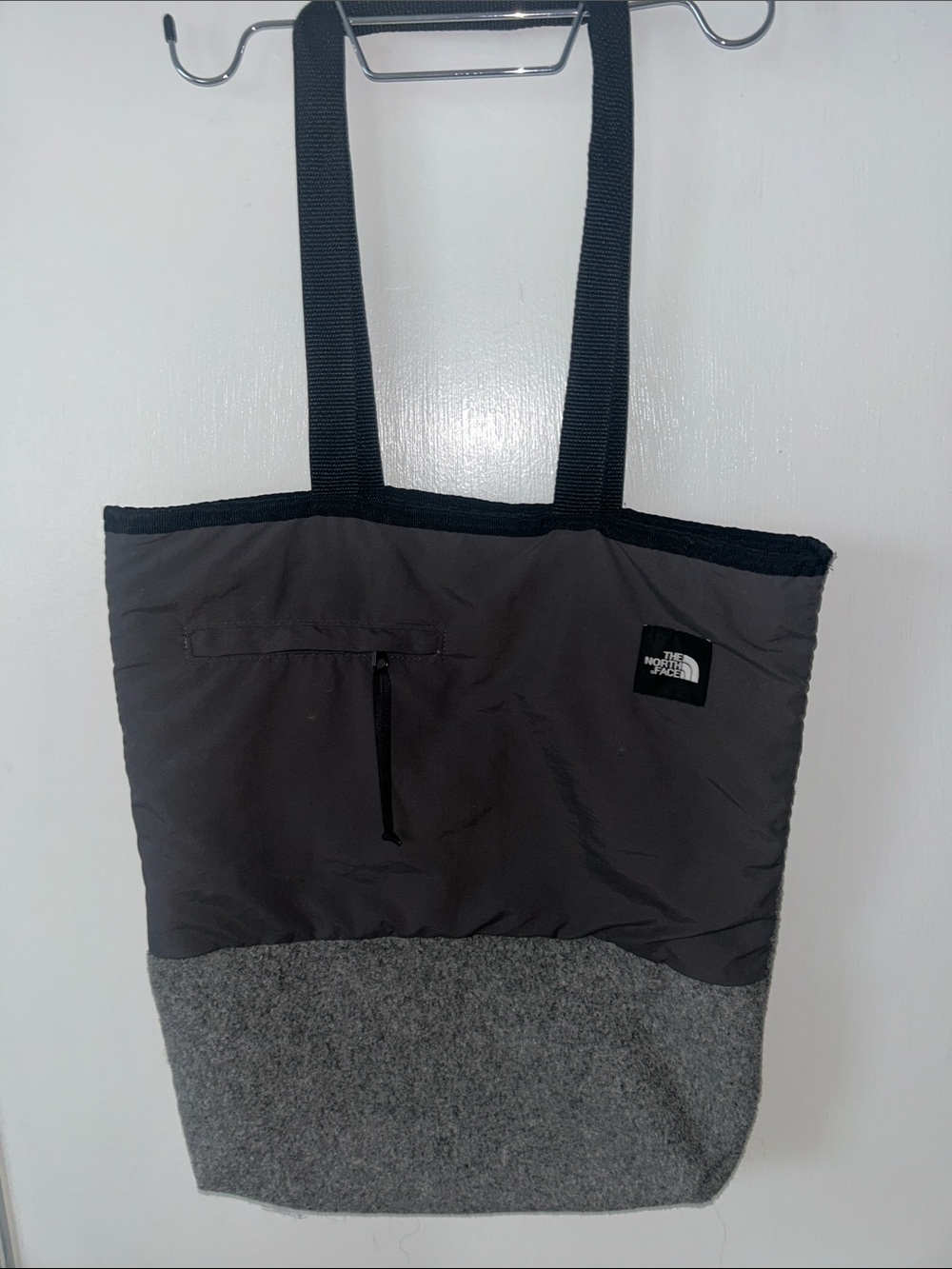 The North Face Gray & Black Quilted Wool-Blend Tote EUC
